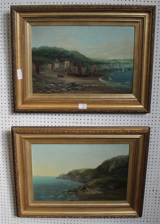 Pair Victorian coastal oil paintings